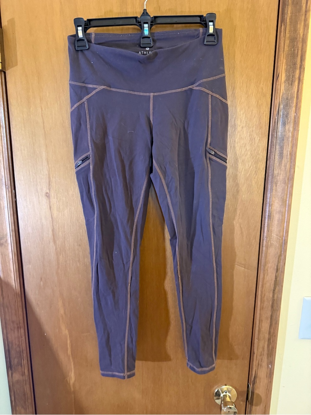 Athleta Purple Leggings with Contrasting Tan Stitching - Picture 5 of 6